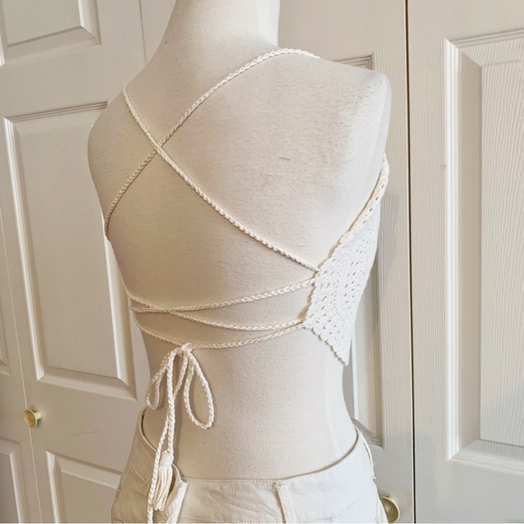 Cropped Cream Crocheted Top Repurposed From a doilie - Picture 3 of 4